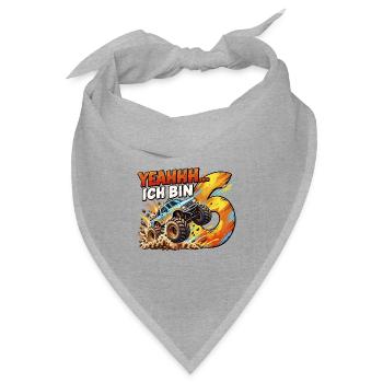 Monstertruck zum 6. Geburtstag – Yeahhh ich bin 6 - Bandana Dreieckstuch - Grau meliert - Vorne