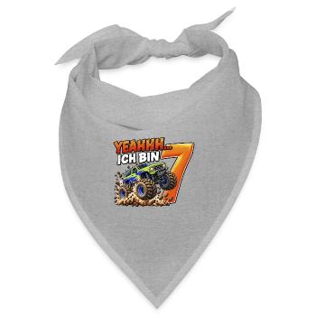 Monstertruck zum 7. Geburtstag – Yeahhh ich bin 7 - Bandana Dreieckstuch - Grau meliert - Vorne