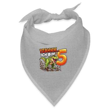 Dino Geburtstag 5 Jahre T-Rex Shirt - Bandana Dreieckstuch - Grau meliert - Vorne