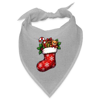 Weihnachtsstrumpf mit Teddy und Geschenken - Bandana Dreieckstuch - Grau meliert - Vorne
