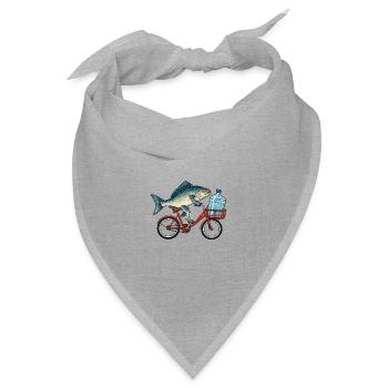 Fisch auf Fahrrad mit Wasserflasche - Bandana Dreieckstuch - Grau meliert - Vorne