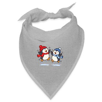 Fröhliche Pinguine im Winter - Bandana Dreieckstuch - Grau meliert - Vorne