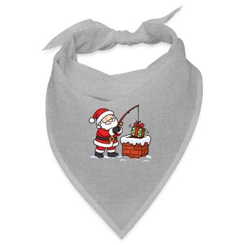 Weihnachtsmann angelt Geschenk am Kamin  - Bandana Dreieckstuch - Grau meliert - Vorne