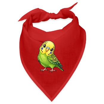 Grüner Wellensittich im Kawaii-Stil - Bandana Dreieckstuch - Rot - Vorne