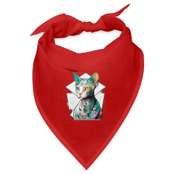 Sphynx Cat Bunter Cyberpunk Tokyo Mosaik - Bandana Dreieckstuch - Rot - Vorne