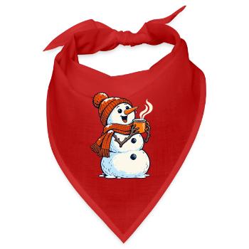 Winterwärme Schneemann mit Kaffee Tee - Bandana Dreieckstuch - Rot - Vorne