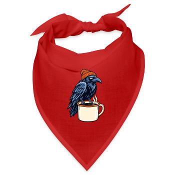 Rabe mit Mütze über Kaffeebecher - Bandana Dreieckstuch - Rot - Vorne