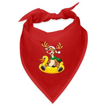 Lustiges Rentier mit Ente Schwimmring - Bandana Dreieckstuch - Rot - Vorne