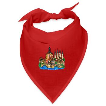 Bamberg Skyline im bunten Wachsmalstil - Bandana Dreieckstuch - Rot - Vorne