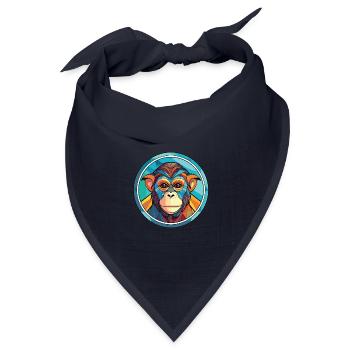 Affe buntes Aquarell Tier Haustier Illustration - Bandana Dreieckstuch - Navy - Vorne