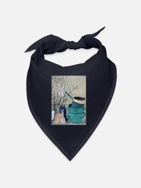 Ölgemälde Kunst Stillleben Küche Vintage Blüten - Bandana Dreieckstuch - Navy