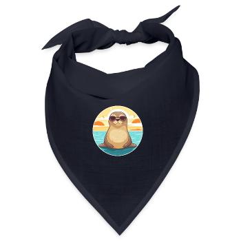 Siegel Lustige Karikatur Kawaii Strand Illustration - Bandana Dreieckstuch - Navy - Vorne