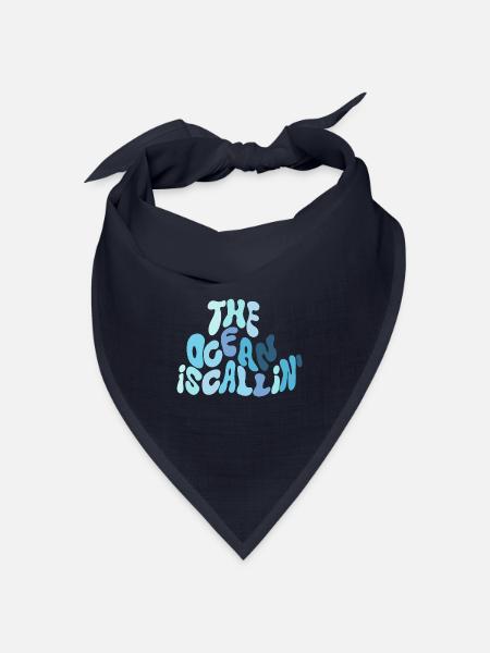 Der Ozean ruft – Wellen-Typografie in Blau - Bandana Dreieckstuch - Navy