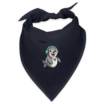 Siegel Lustige Zeichentrickfigur Kopfhörer Musik - Bandana Dreieckstuch - Navy - Vorne