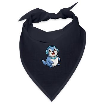 Siegel Lustige Zeichentrickfigur Kopfhörer Musik - Bandana Dreieckstuch - Navy - Vorne