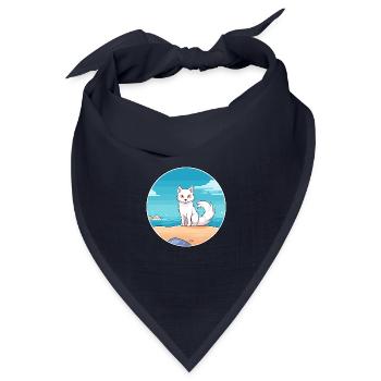 Arktisfuchs Aquarell Cartoon Kawaii Clipart Haustier - Bandana Dreieckstuch - Navy - Vorne