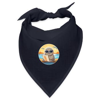 Siegel Niedliche Lustige Karikatur Kawaii Buch Strand - Bandana Dreieckstuch - Navy - Vorne