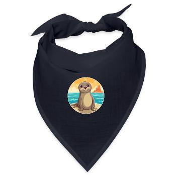 Siegel Aquarell Karikatur Kawaii Clipart Tier - Bandana Dreieckstuch - Navy - Vorne