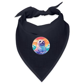 Siegel Aquarell Karikatur Kawaii Haustier Tier Bunt - Bandana Dreieckstuch - Navy - Vorne