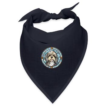 Lowchen Hunderasse Buntes Glas Buntes Wassercolo - Bandana Dreieckstuch - Navy - Vorne