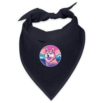 Shikoku Hunderasse Cartoon Kawaii Aquarell - Bandana Dreieckstuch - Navy - Vorne