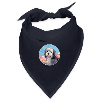 Lowchen Hunderasse Karikatur Kawaii Aquarell - Bandana Dreieckstuch - Navy - Vorne