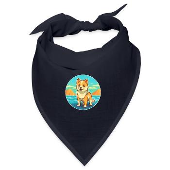 Shikoku Hund Rasse Cartoon Kawaii Clipart Hund Haustier - Bandana Dreieckstuch - Navy - Vorne