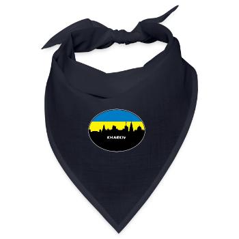 Charkiw, Ukraine, Flagge, Skyline, Silhouette, Reisen - Bandana Dreieckstuch - Navy - Vorne
