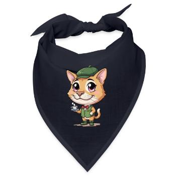 Katzenbarista im Grünen Outfit - Bandana Dreieckstuch - Navy - Vorne