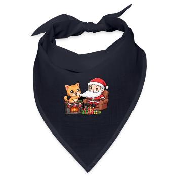 CatChristmas: Weihnachtsmann am Kamin - Bandana Dreieckstuch - Navy - Vorne