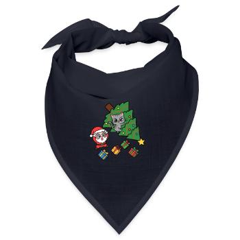 Fröhliche Katze und Weihnachtsbaum - Bandana Dreieckstuch - Navy - Vorne