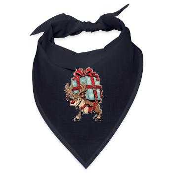 Rentier mit Geschenkpaket Winter - Bandana Dreieckstuch - Navy - Vorne