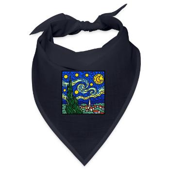 Wirbelnder Nachthimmel über dem Dorf - Bandana Dreieckstuch - Navy - Vorne