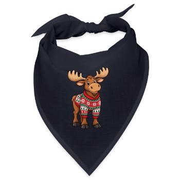 Weihnachtselch mit Pullover – Lustiger Comic Elch - Bandana Dreieckstuch - Navy - Vorne