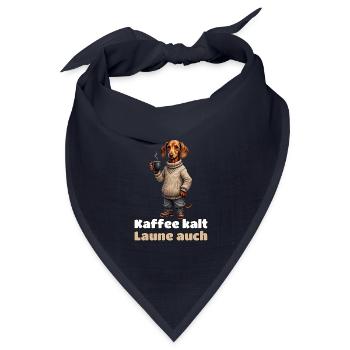 Kaffee kalt, Laune auch – Dackel im Gravur-Stil - Bandana Dreieckstuch - Navy - Vorne