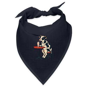 Kuh am Tisch mit Milchshake - Bandana Dreieckstuch - Navy - Vorne