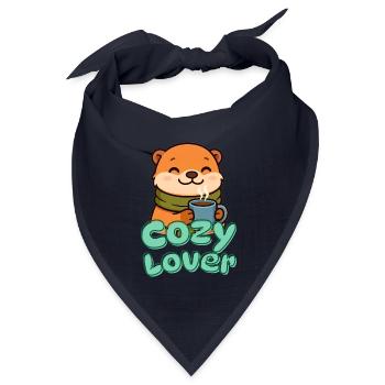 Otter mit Kaffee Cozy Charm - Bandana Dreieckstuch - Navy - Vorne