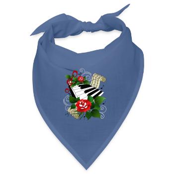 Klaviatur mit Rosen - Bandana Dreieckstuch - Taubenblau - Vorne