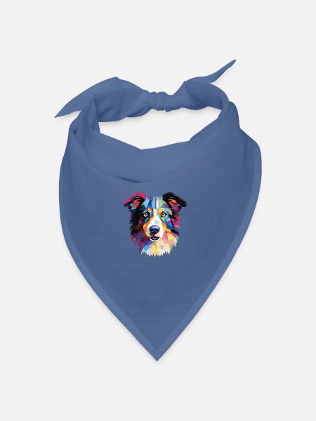 Border Collie Hunderasse Aquarell Illustration - Bandana Dreieckstuch - Taubenblau