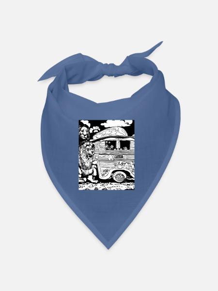 Löwe in Schwarz-Weiß um einen Wohnwagen - Bandana Dreieckstuch - Taubenblau