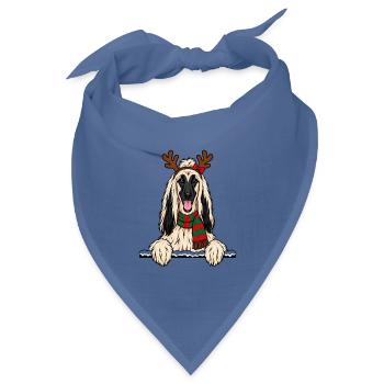 Weihnachten Afghanischer Windhund - Bandana Dreieckstuch - Taubenblau - Vorne
