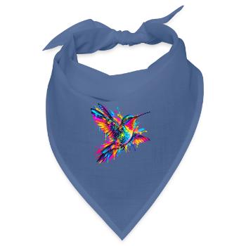 Kolibri – Buntes Neon Graffiti Vogelmotiv - Bandana Dreieckstuch - Taubenblau - Vorne