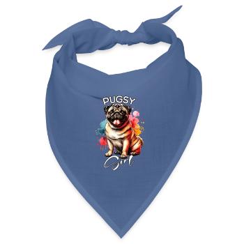 Pug Mädchen Mops - Bandana Dreieckstuch - Taubenblau - Vorne