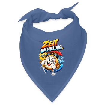 Zeitumstellung Cartoon Uhr Motiv - Bandana Dreieckstuch - Taubenblau - Vorne