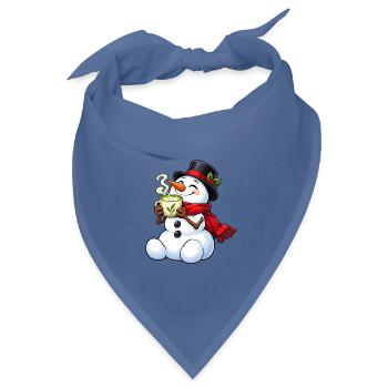 Schneemann mit Matcha Latte – Winterliche Teepause - Bandana Dreieckstuch - Taubenblau - Vorne