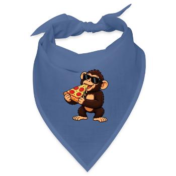 Schimpanse mit Pizza Cool Cartoon - Bandana Dreieckstuch - Taubenblau - Vorne