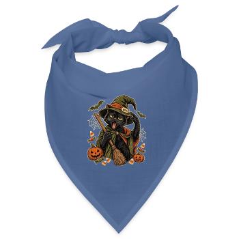 Halloween Büro-Hexe erschöpfte Hexenkatze - Bandana Dreieckstuch - Taubenblau - Vorne