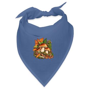 Herbstpilze im bunten Laub - Bandana Dreieckstuch - Taubenblau - Vorne