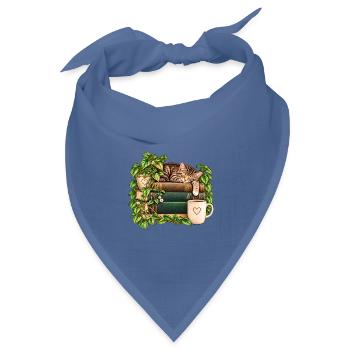 Katzenruhe auf Bücherstapel - Bandana Dreieckstuch - Taubenblau - Vorne