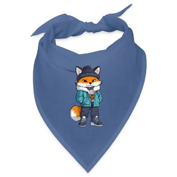 Fuchs mit Winterjacke und Mütze - Bandana Dreieckstuch - Taubenblau - Vorne